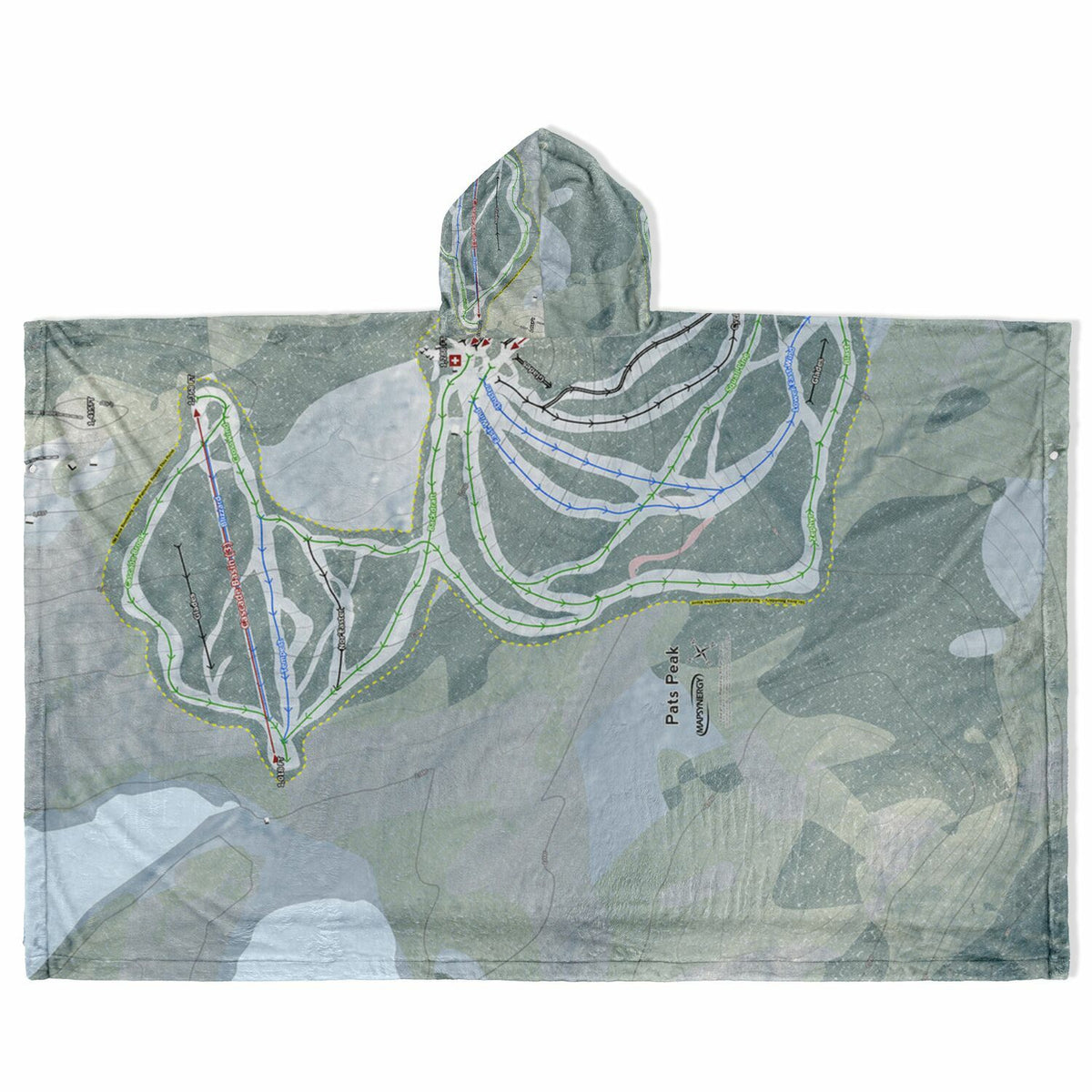 Pats Peak, New Hampshire Ski Resort Map Flannel Blanket Poncho