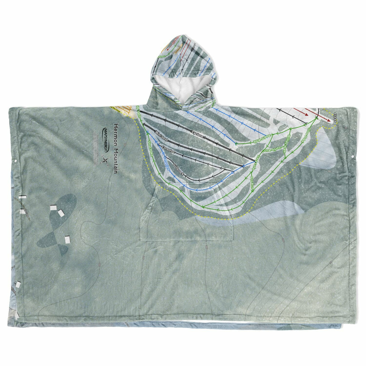 Hermon Mountain, Maine Ski Resort Map Flannel Blanket Poncho