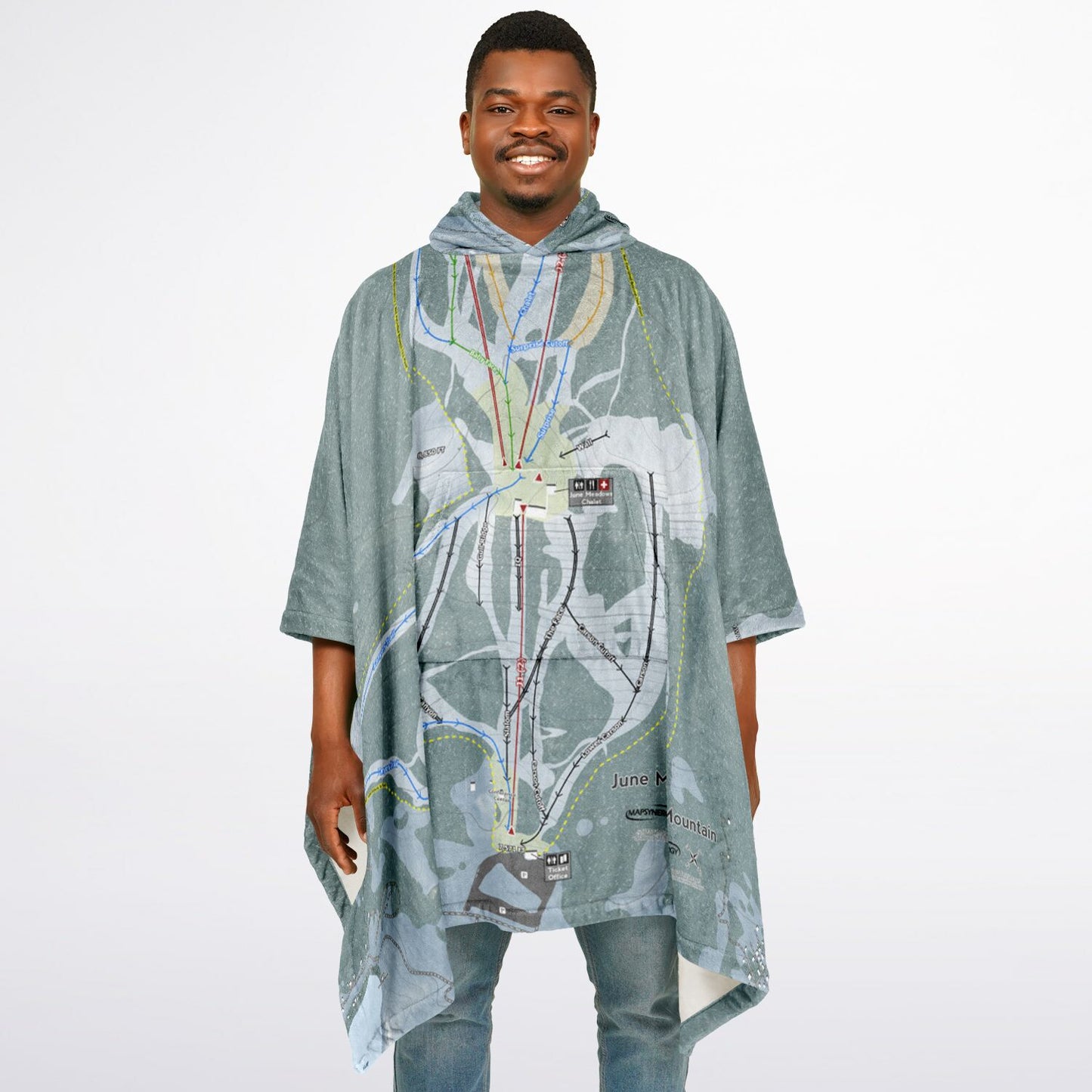 June Mountain, California Ski Resort Map Flannel Blanket Poncho