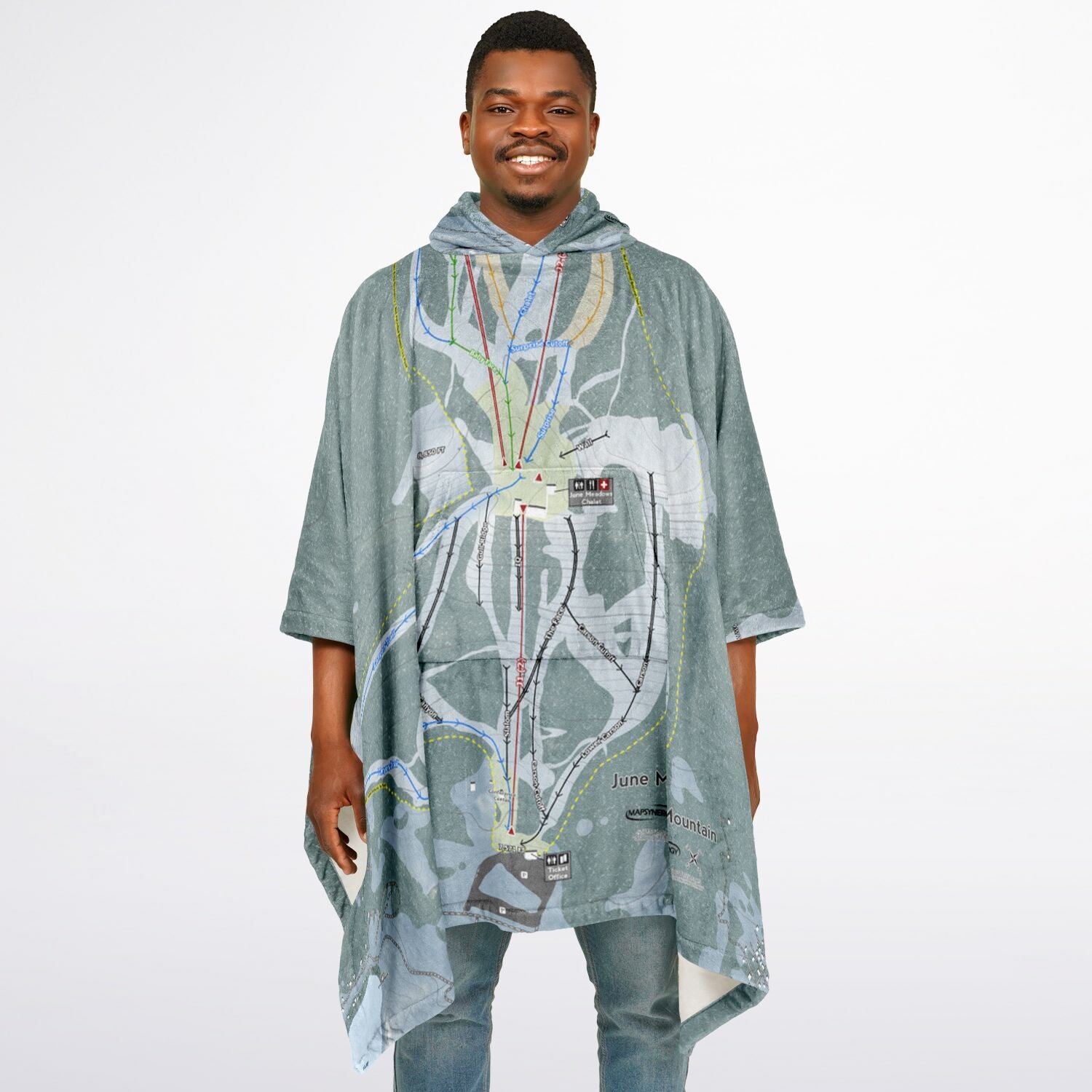June Mountain, California Ski Resort Map Flannel Blanket Poncho