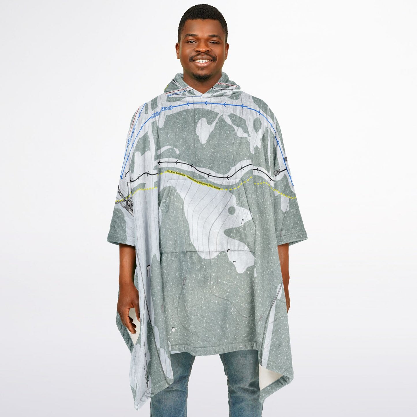 Cottonwood Butte, Idaho Ski Resort Map Flannel Blanket Poncho