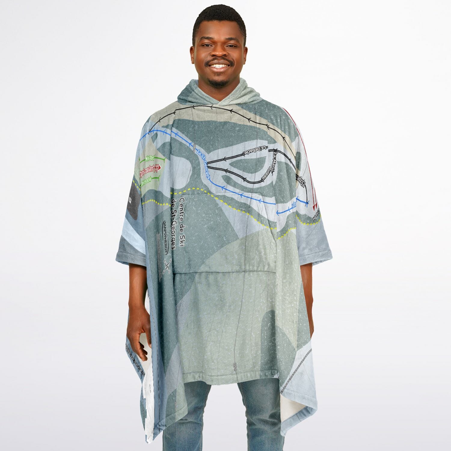Centre de Ski de St-Georges, Quebec Ski Resort Map Flannel Blanket Poncho