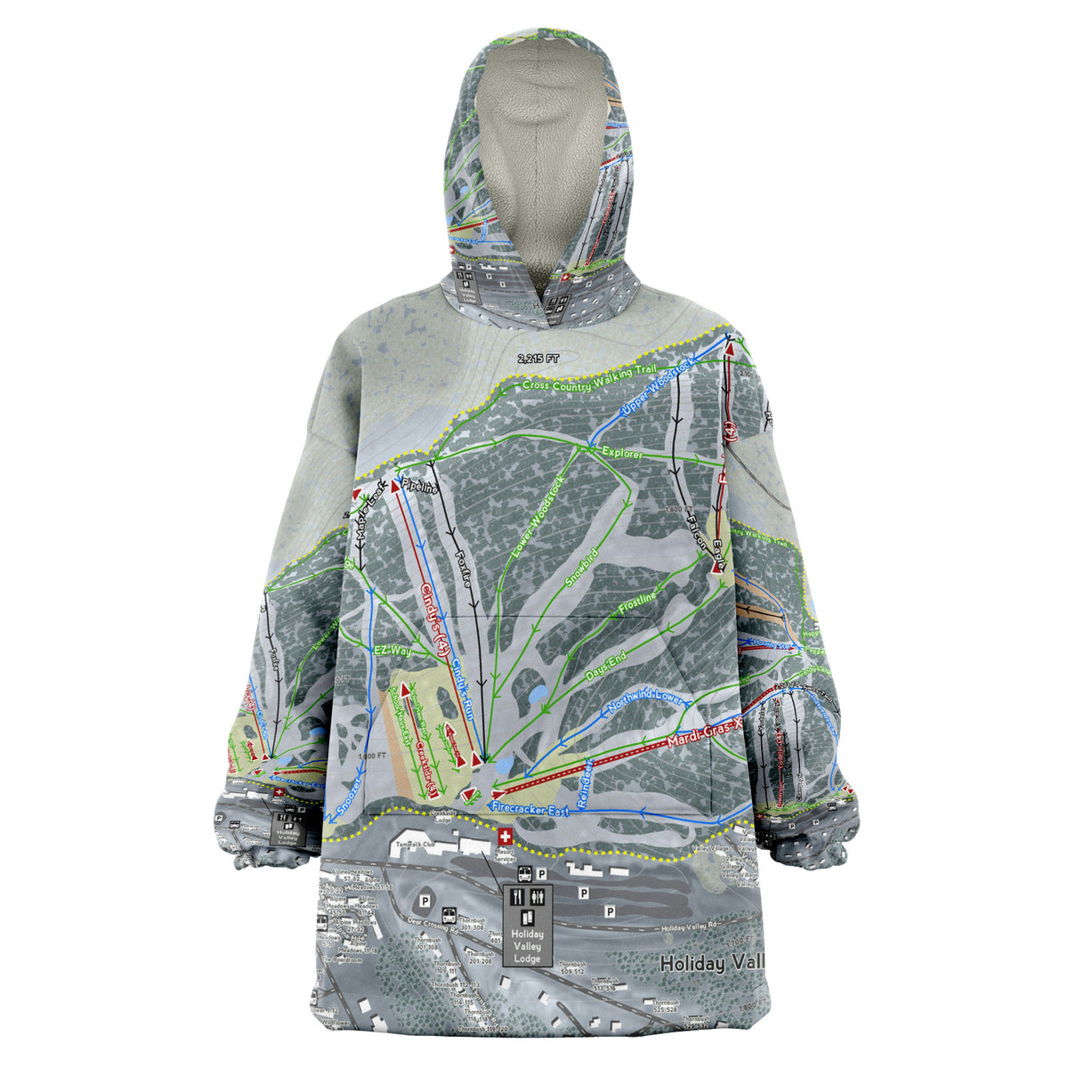 Holiday Valley, New York Ski Trail Map - Snug Hoodie