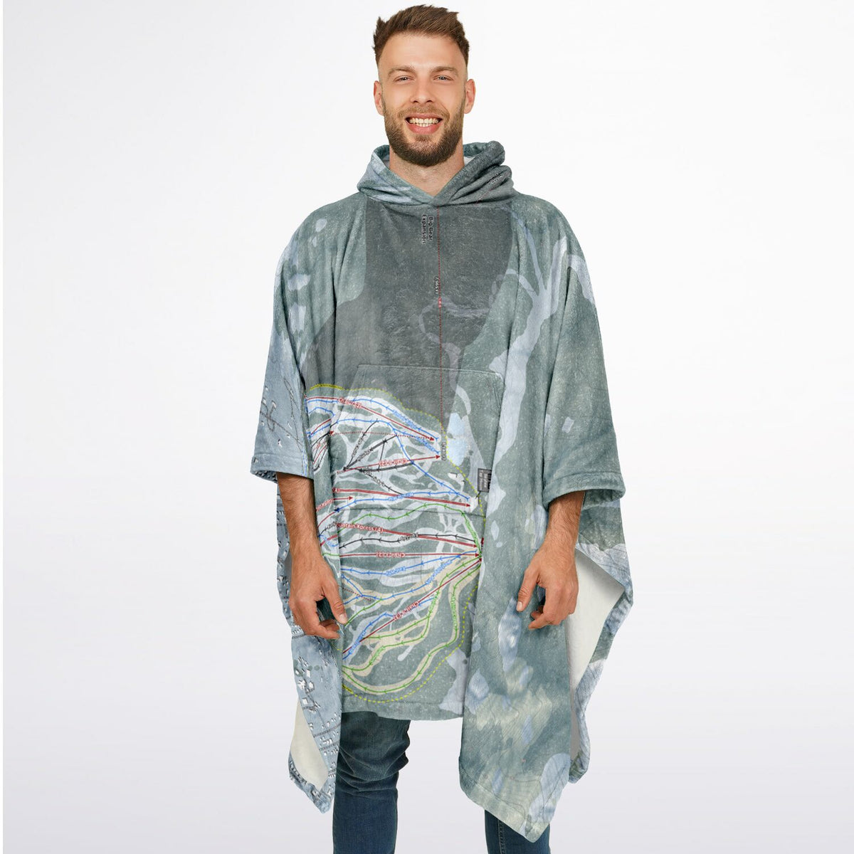 Big Bear Mountain, California Ski Resort Map Flannel Blanket Poncho