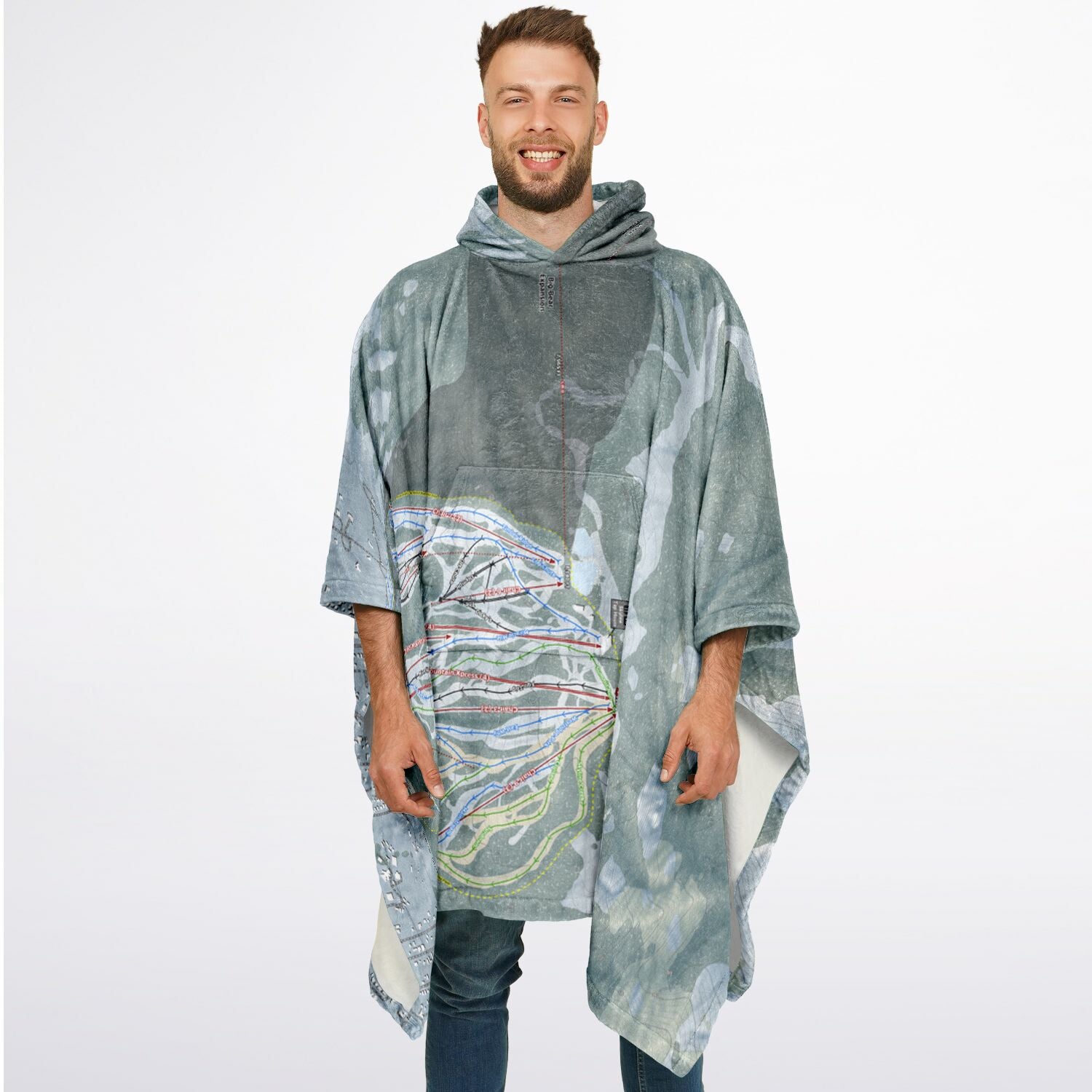 Big Bear Mountain, California Ski Resort Map Flannel Blanket Poncho