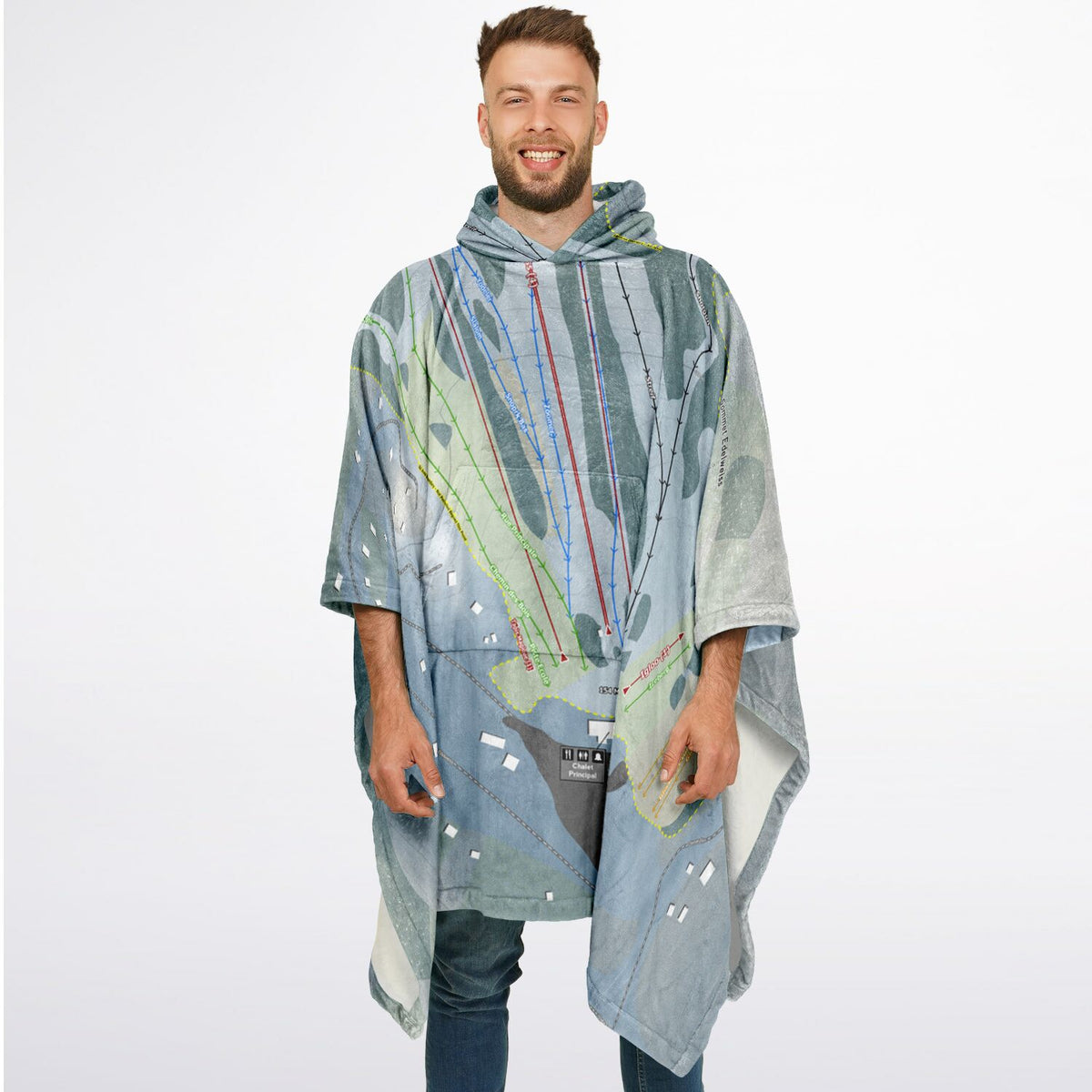 Sommet Edelweiss, Quebec Ski Resort Map Flannel Blanket Poncho