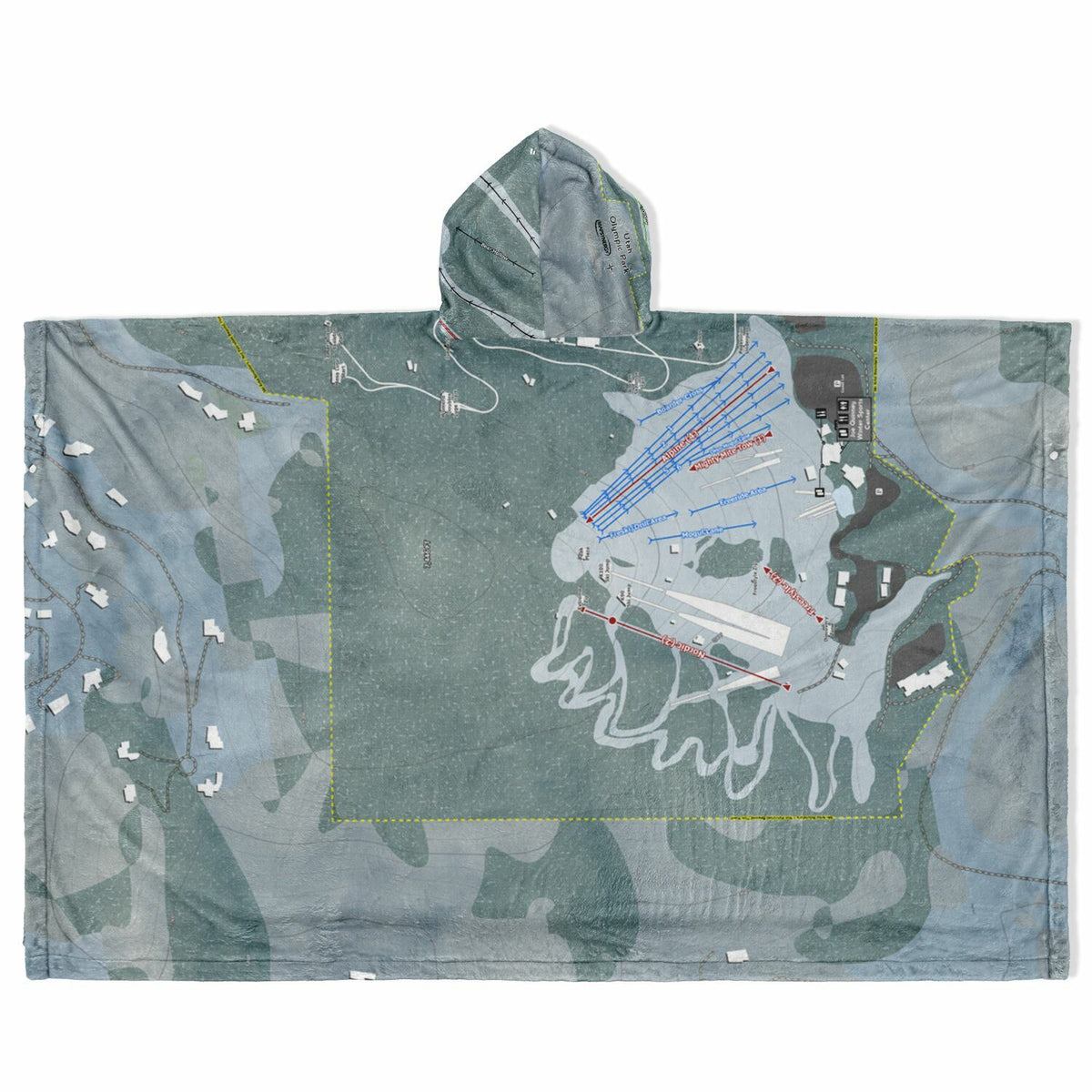 Utah Olympic Park, Utah Ski Resort Map Flannel Blanket Poncho