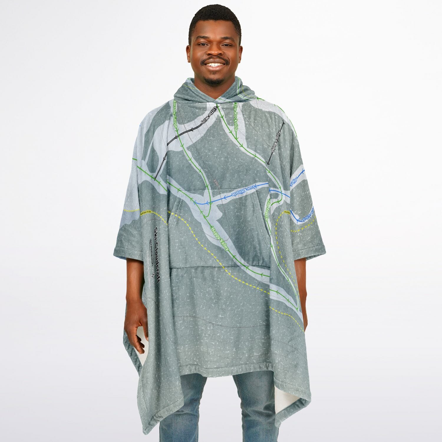 Ski Cloudcroft, New Mexico Ski Resort Map Flannel Blanket Poncho