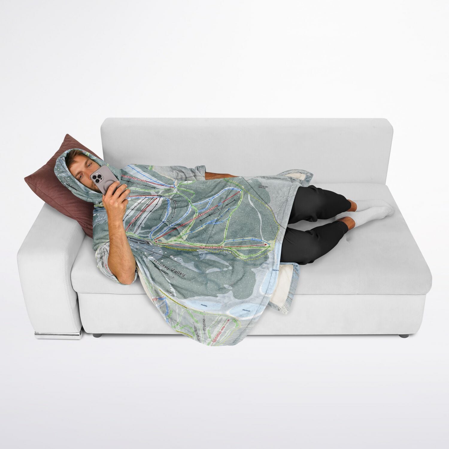 Holiday Valley, New York Ski Resort Map Flannel Blanket Poncho