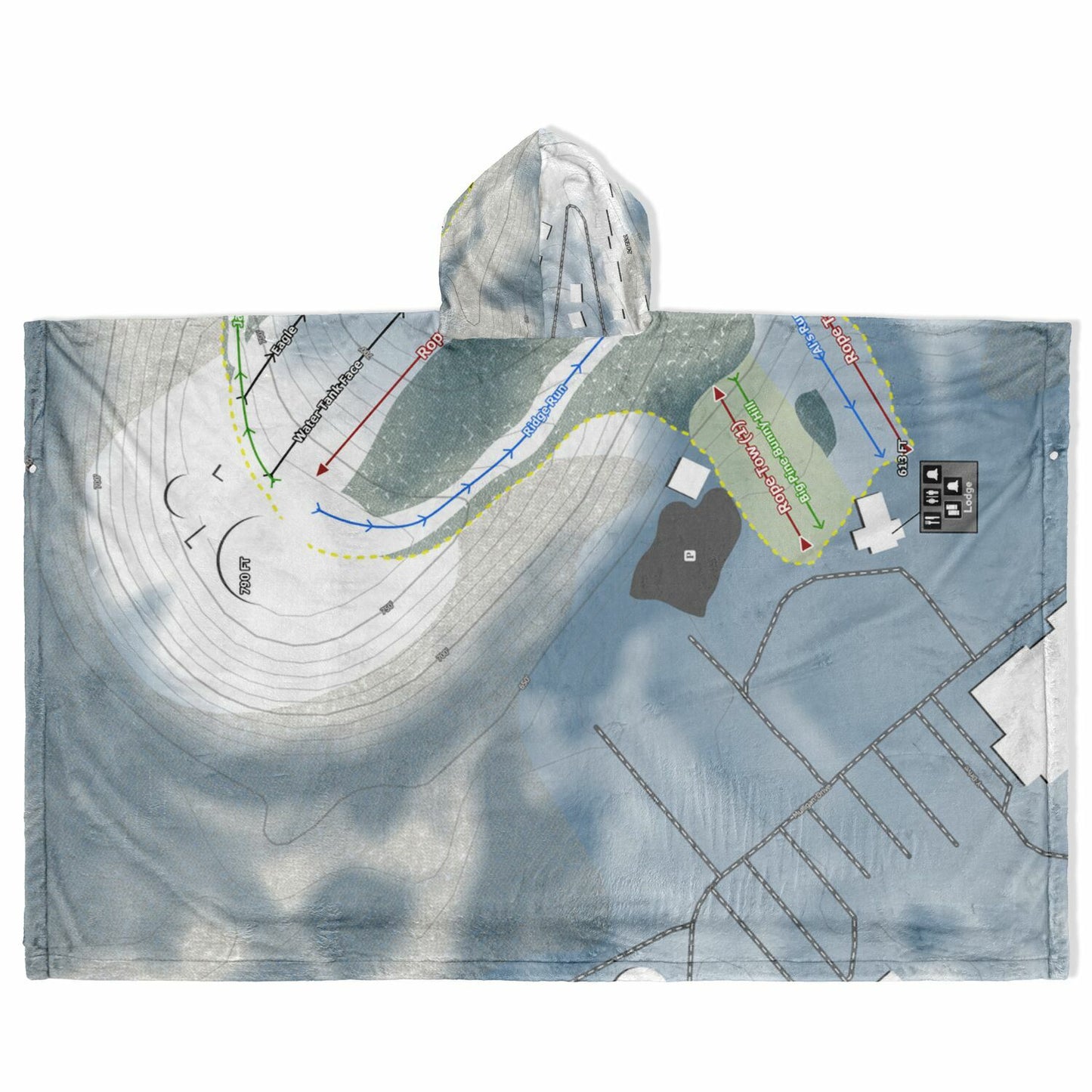 Mulligans Hollow, Michigan Ski Resort Map Flannel Blanket Poncho