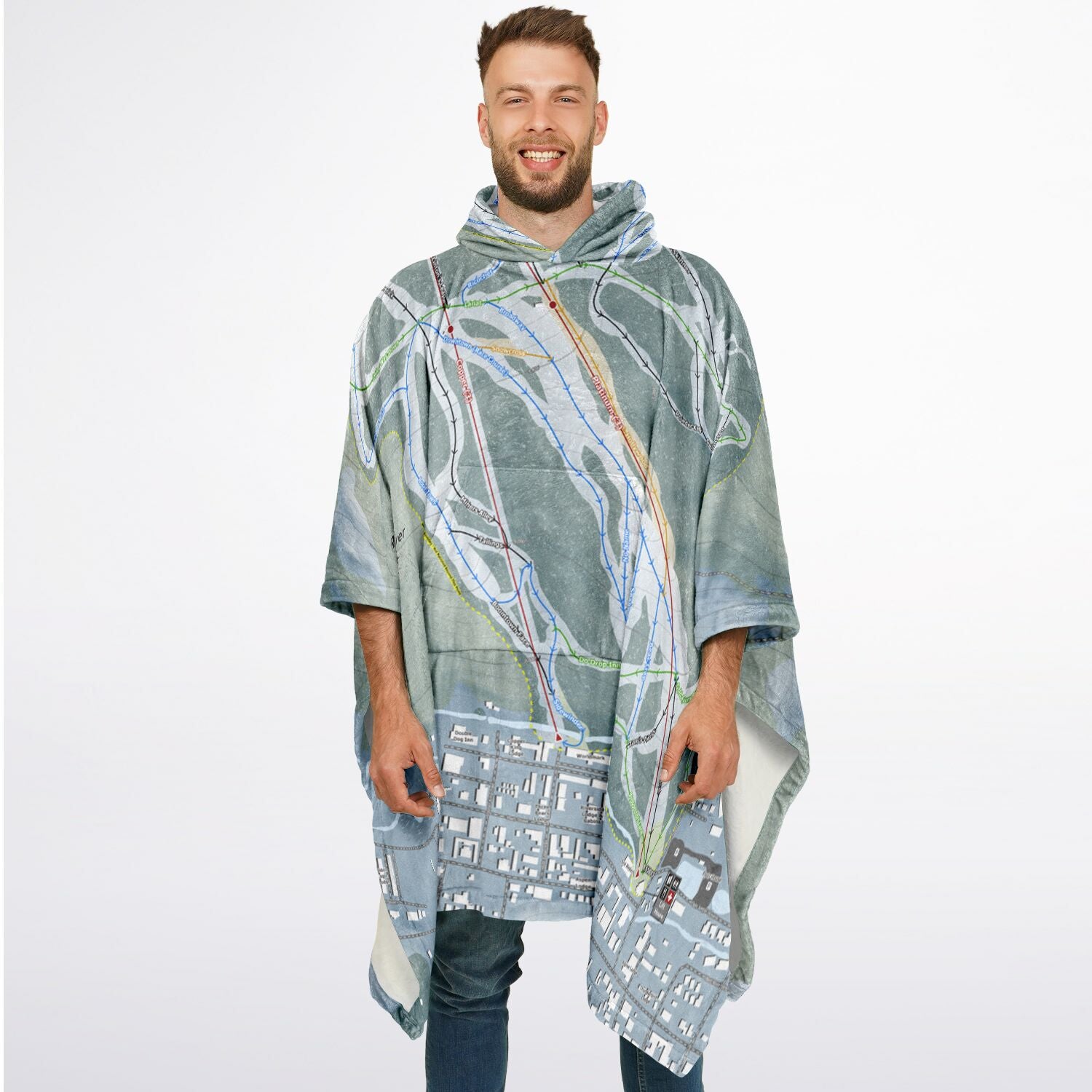 Red River, New Mexico Ski Resort Map Flannel Blanket Poncho