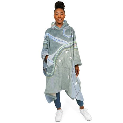 Otis Ridge, Massachusetts Ski Resort Map Flannel Blanket Poncho