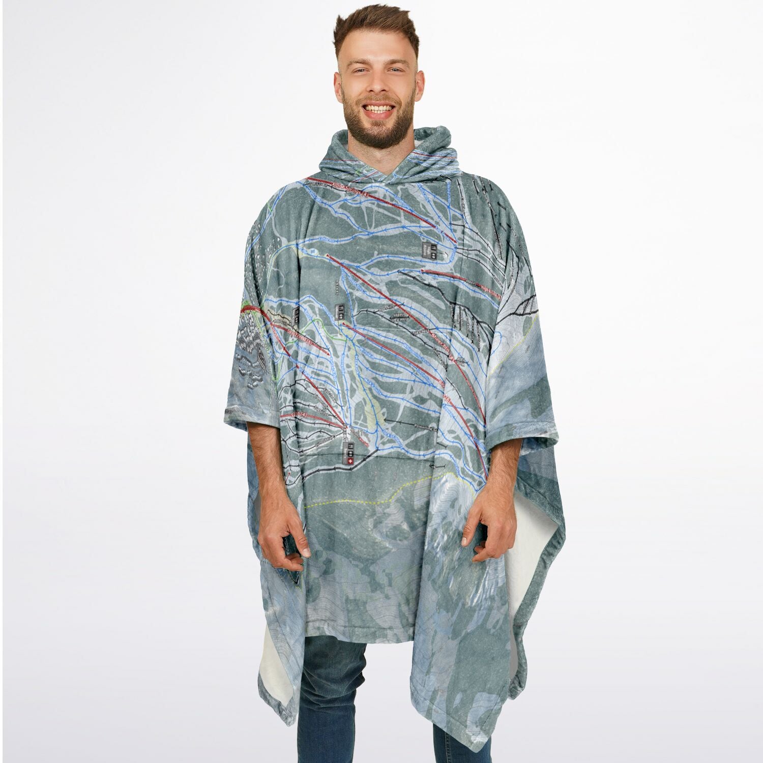 Snowmass, Colorado Ski Resort Map Flannel Blanket Poncho