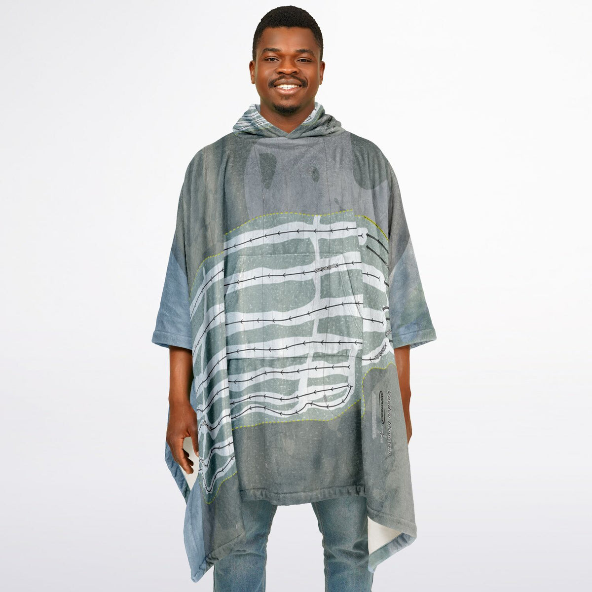 Voodoo Mountain, Michigan Ski Resort Map Flannel Blanket Poncho