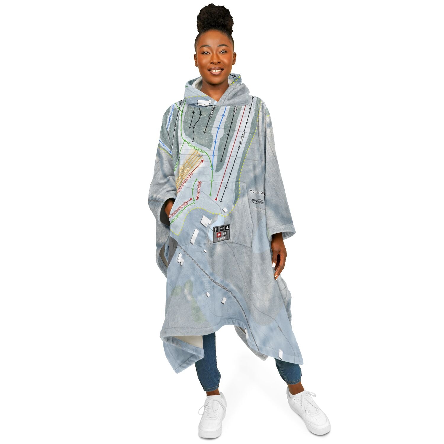 Mount Pleasant, Pennsylvania Ski Resort Map Flannel Blanket Poncho