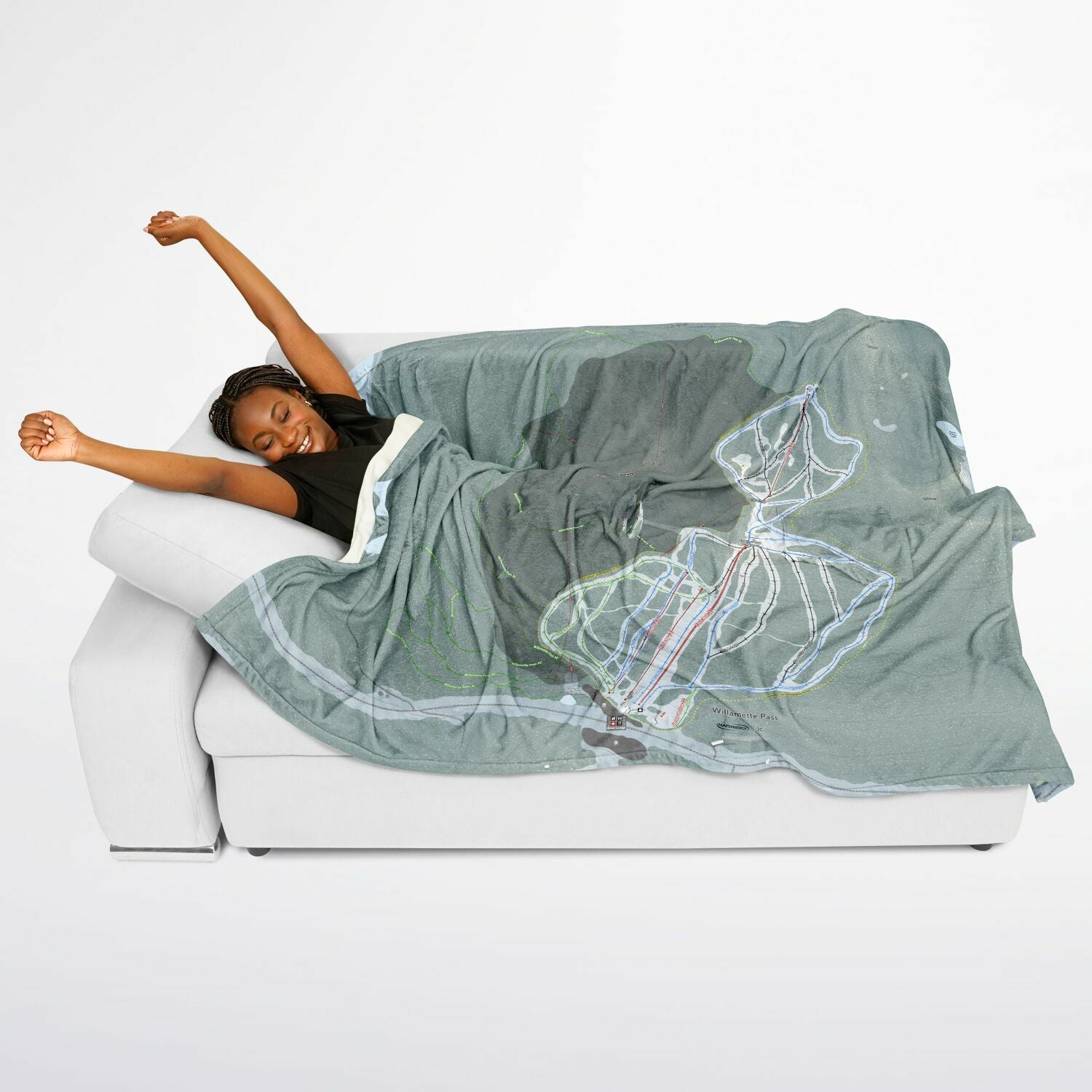 Willamette Pass, Oregon Ski Resort Map Flannel Blanket Poncho