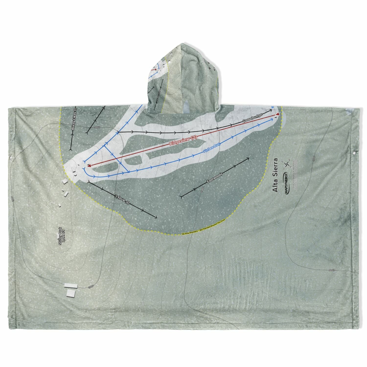 Alta Sierra, California Ski Resort Map Flannel Blanket Poncho