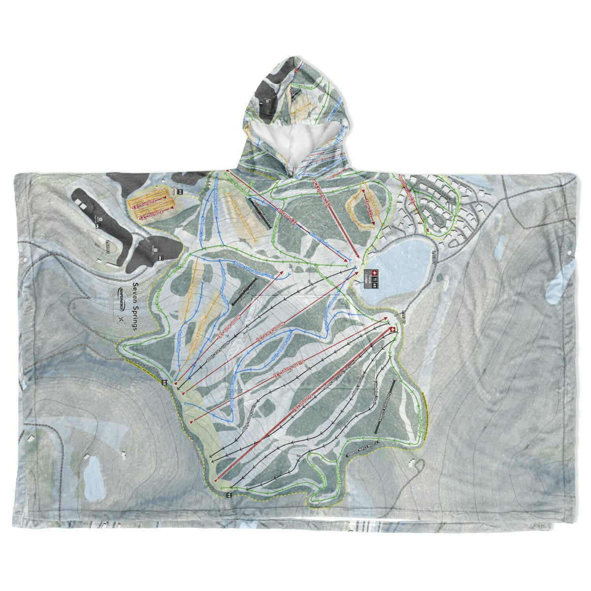 Seven Springs, Pennsylvania Ski Resort Map Flannel Blanket Poncho