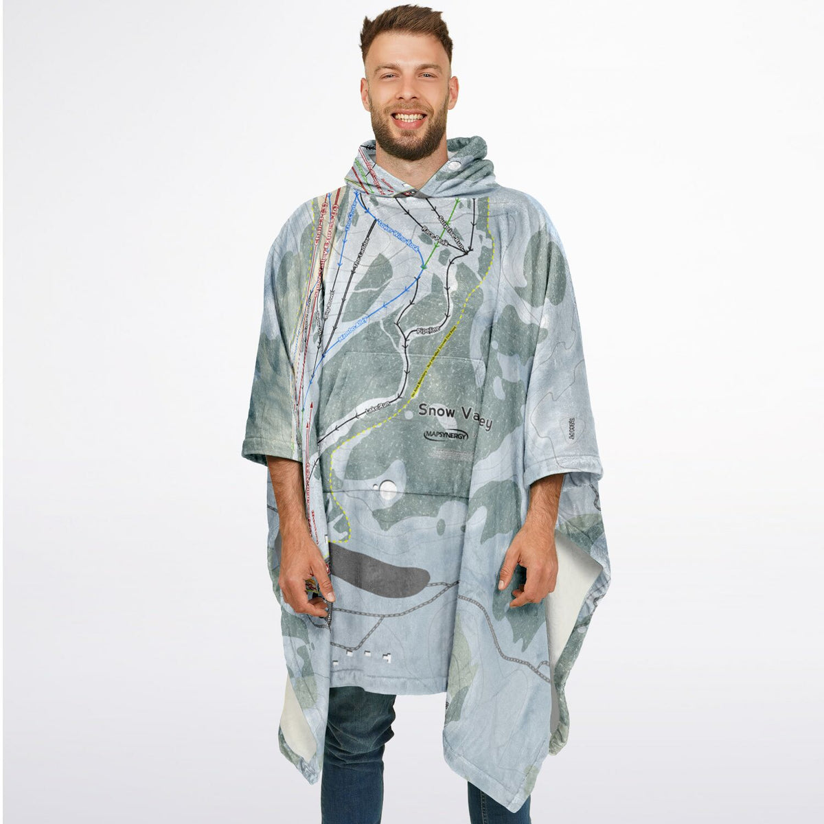 Snow Valley, California Ski Resort Map Flannel Blanket Poncho