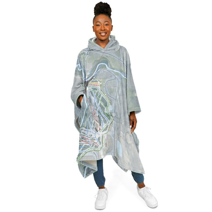 Snowriver Mountain, Michigan Ski Resort Map Flannel Blanket Poncho
