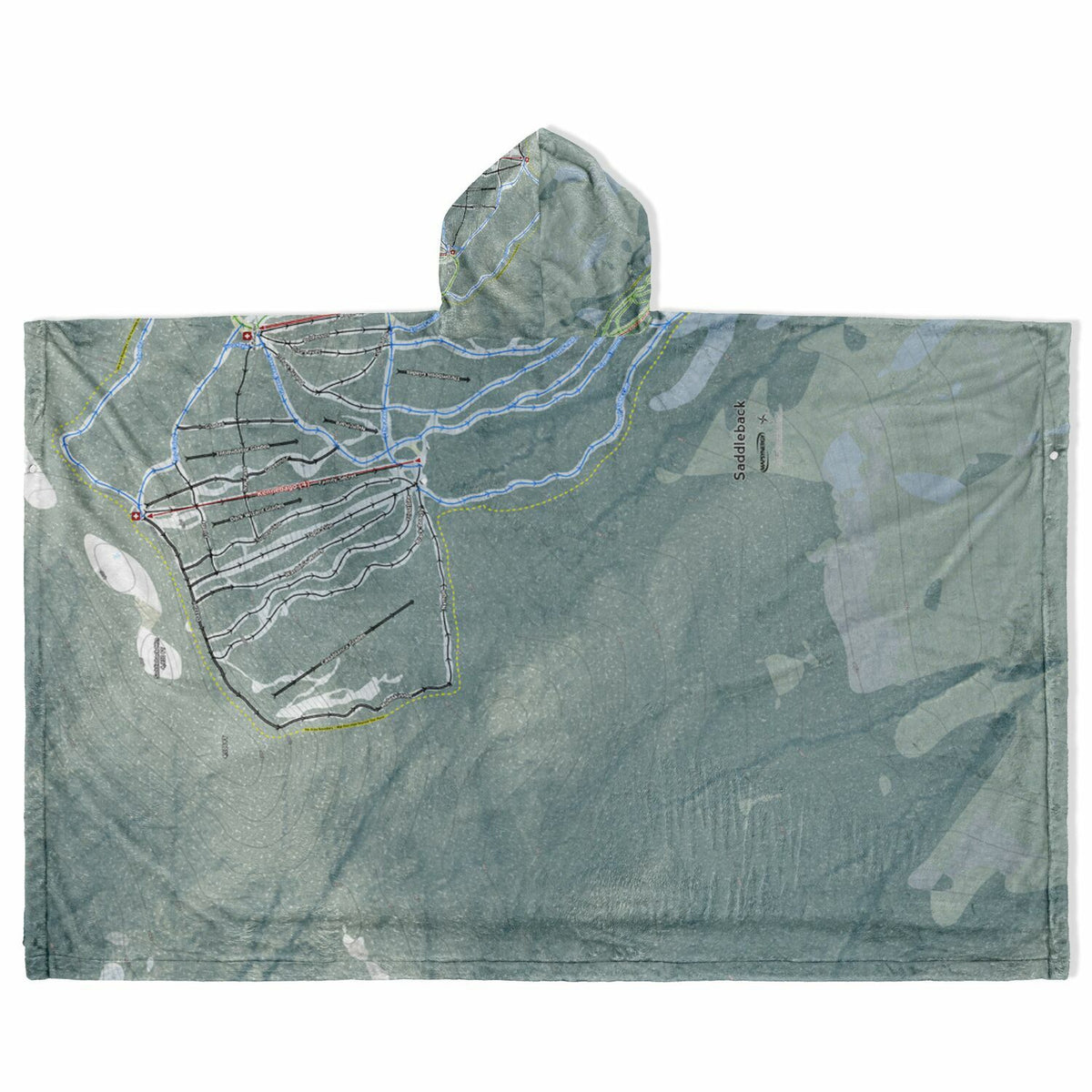 Saddleback Mountain, Maine Ski Resort Map Flannel Blanket Poncho