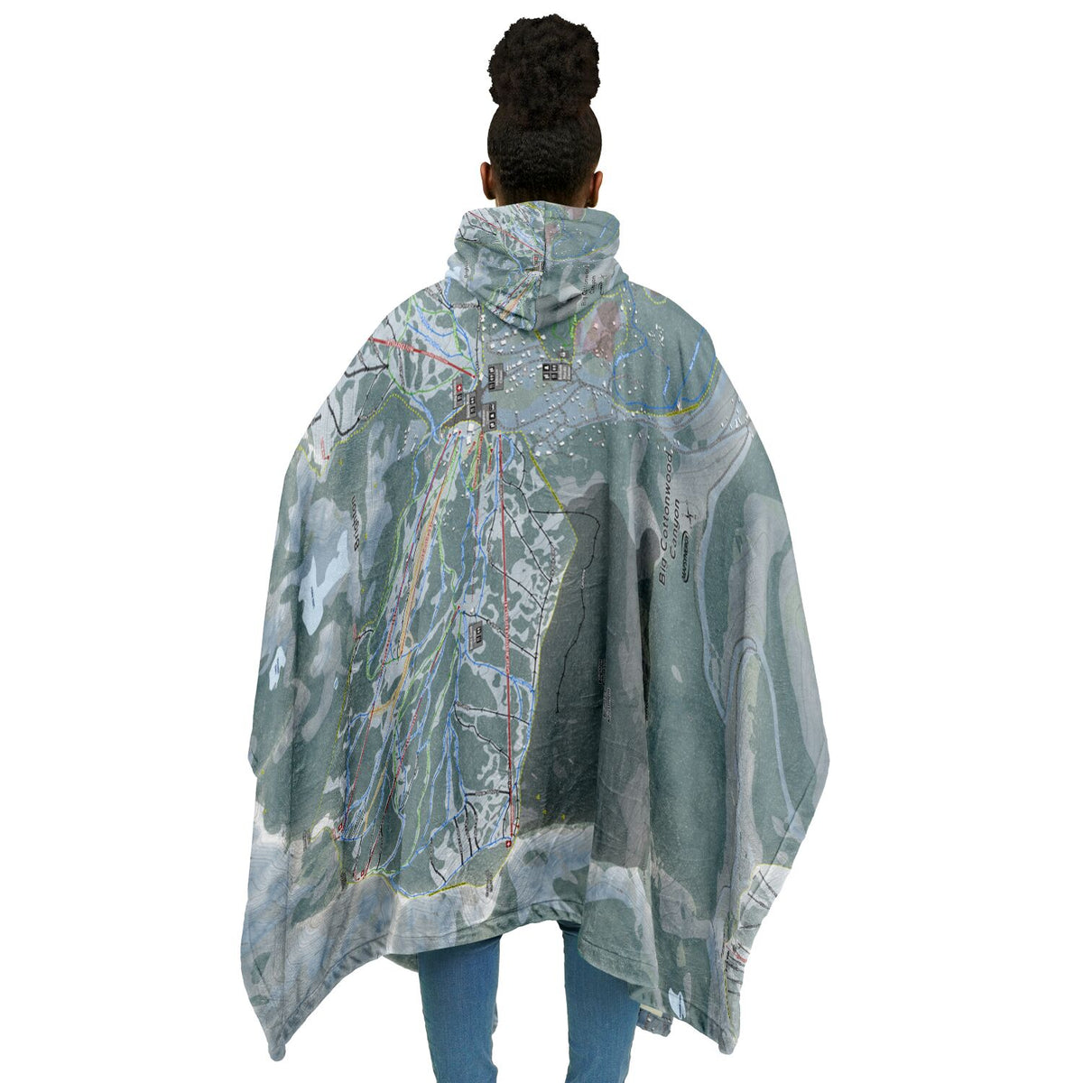 Big Cottonwood Canyon, Utah Ski Resort Map Flannel Blanket Poncho
