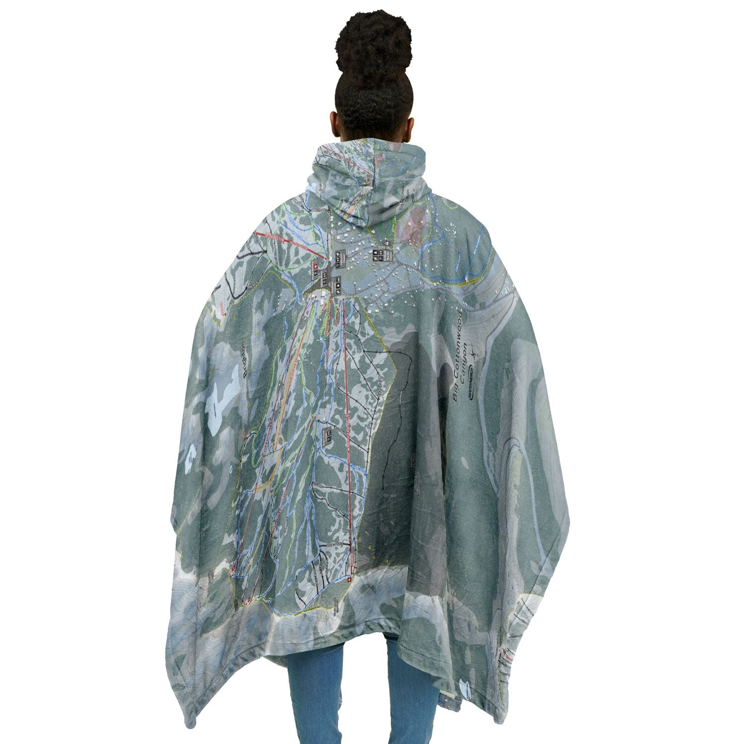 Big Cottonwood Canyon, Utah Ski Resort Map Flannel Blanket Poncho