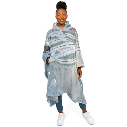 Ski Bradford, Massachusetts Ski Resort Map Flannel Blanket Poncho