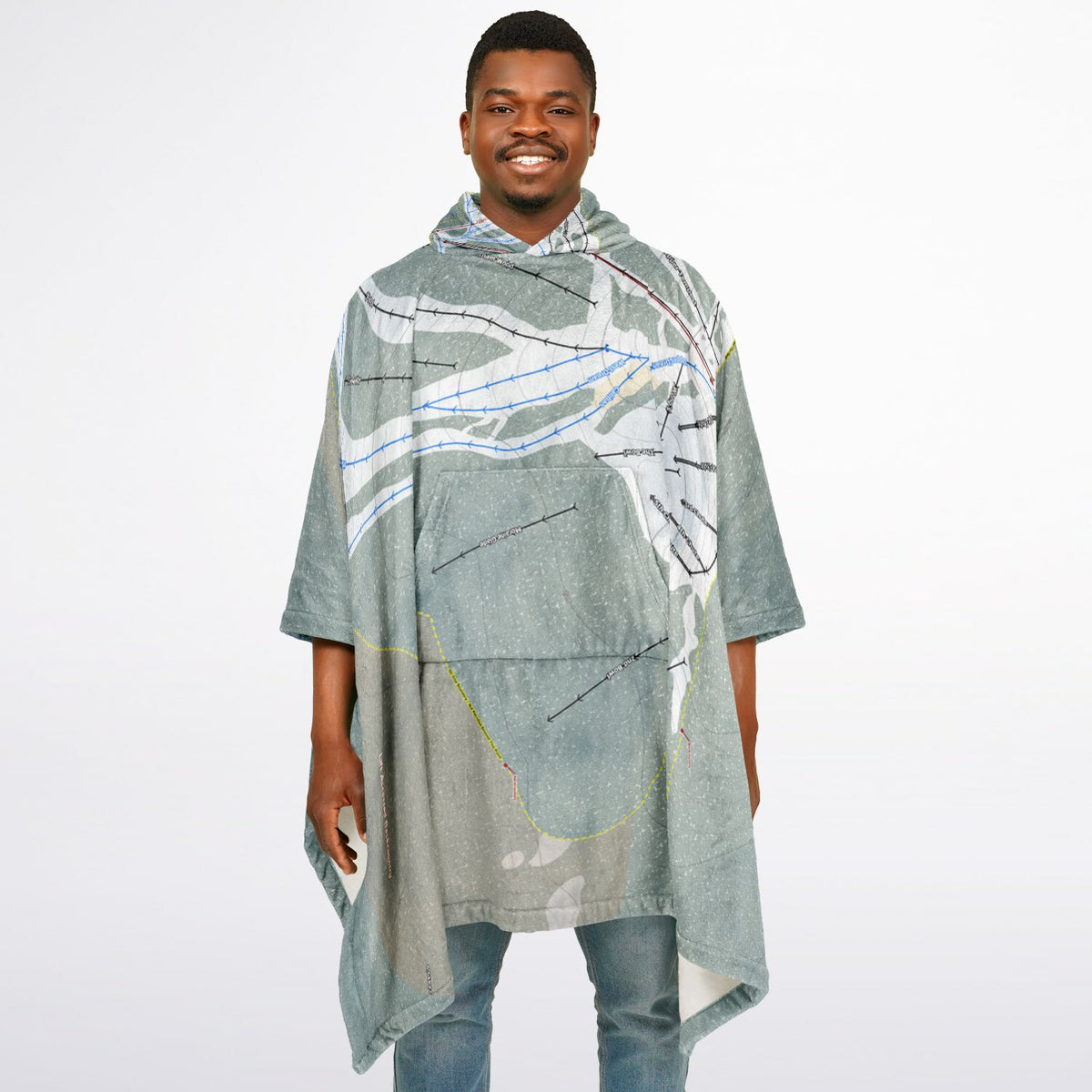 Mt Ashland, Oregon Ski Resort Map Flannel Blanket Poncho