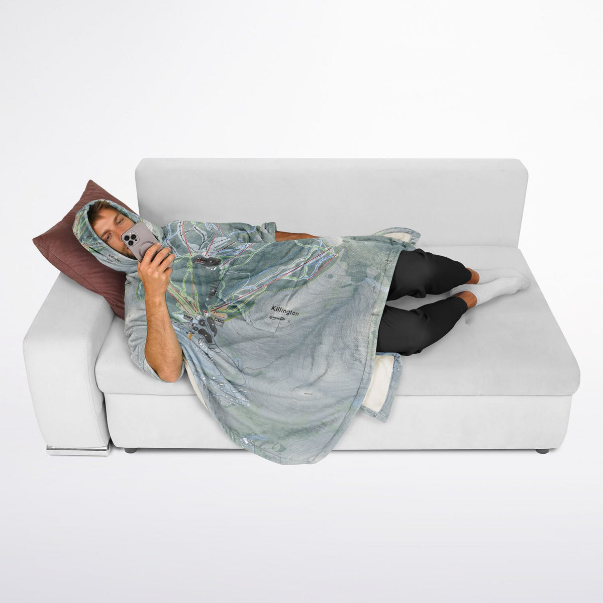 Killington, Vermont Ski Resort Map Flannel Blanket Poncho
