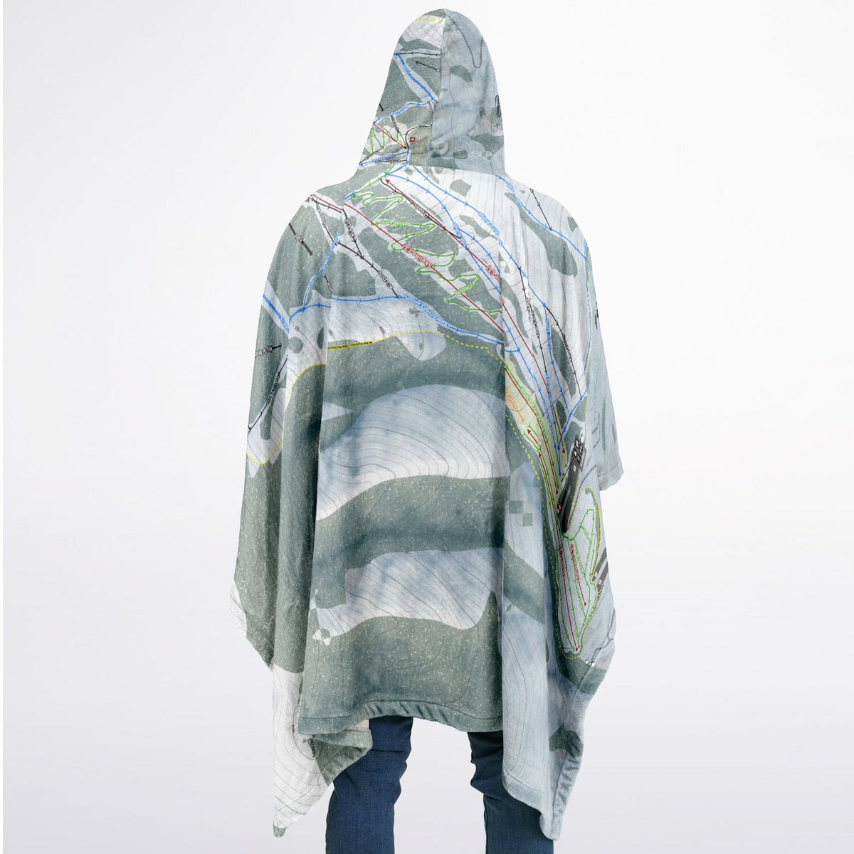 Pebble Creek, Idaho Ski Resort Map Flannel Blanket Poncho