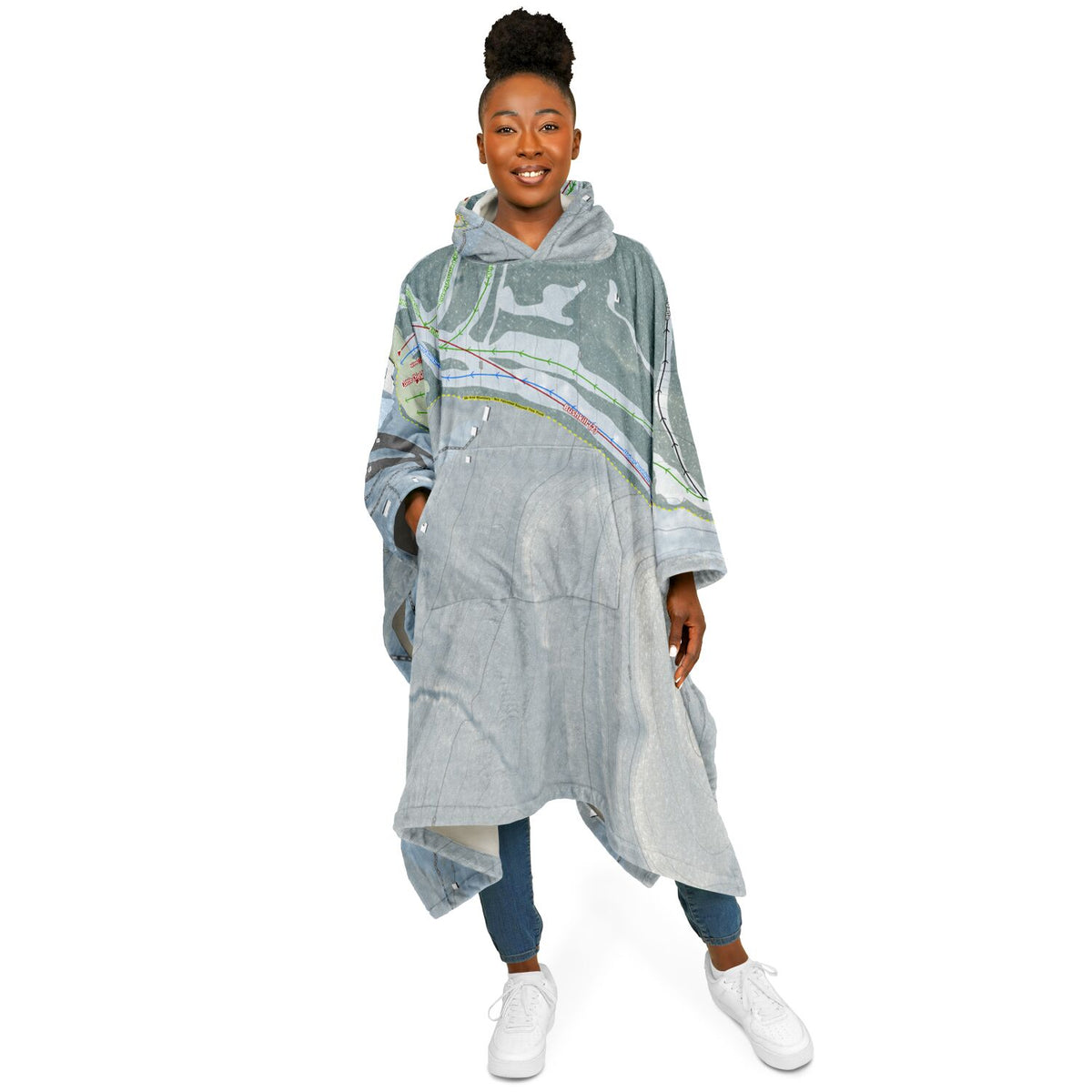 Shawnee Mountain, Pennsylvania Ski Resort Map Flannel Blanket Poncho