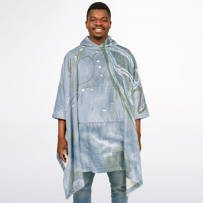 Hunt Hollow, New York Ski Resort Map Flannel Blanket Poncho