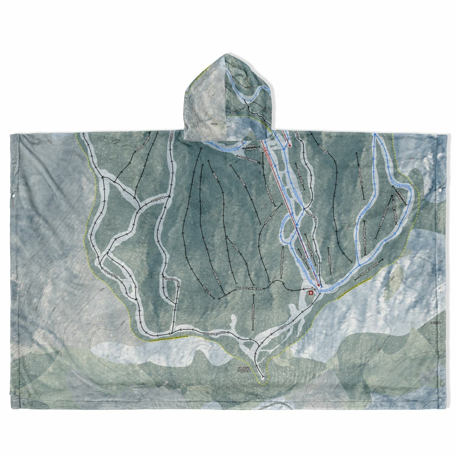 Black Mountain of Maine, Maine Ski Resort Map Flannel Blanket Poncho