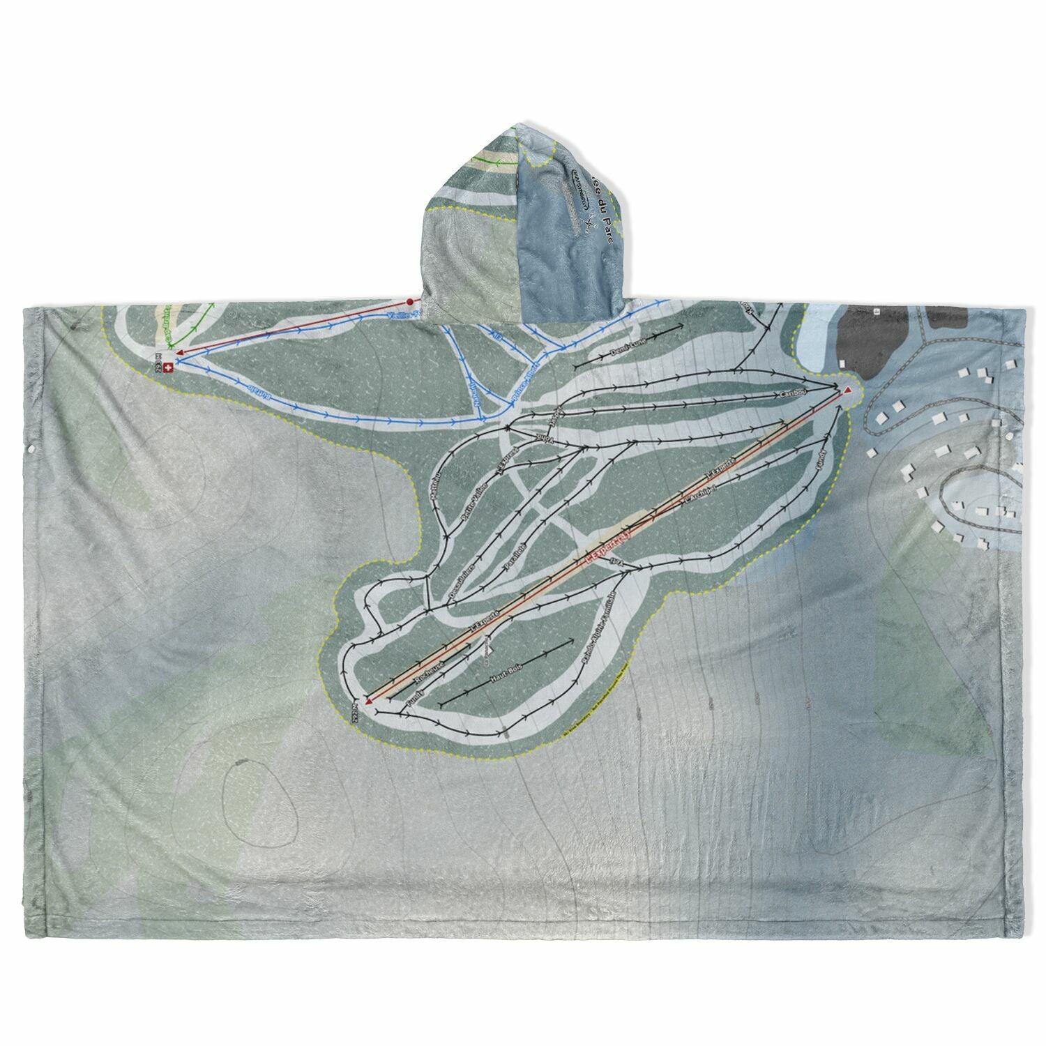 Vallee Du Parc, Quebec Ski Resort Map Flannel Blanket Poncho