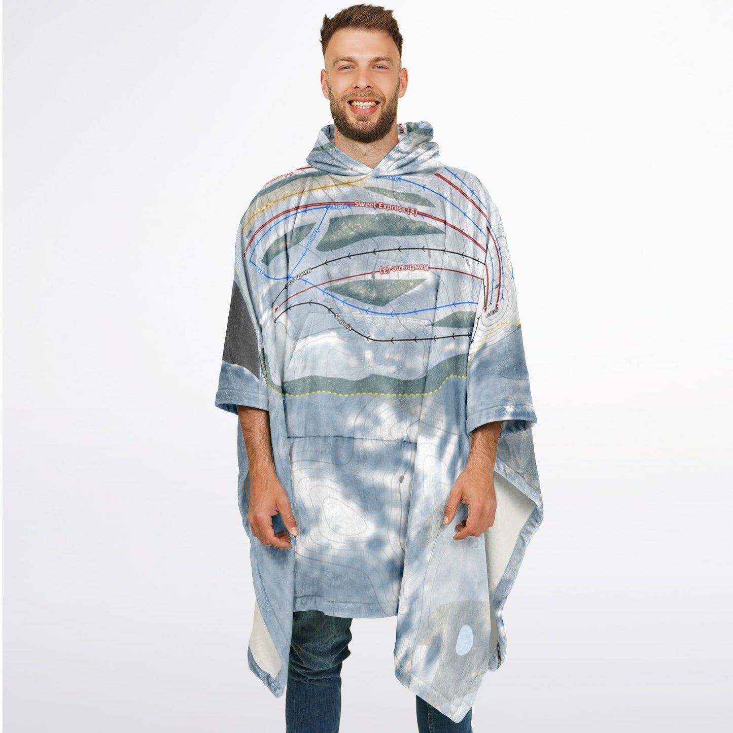 Bittersweet, Michigan Ski Resort Map Flannel Blanket Poncho