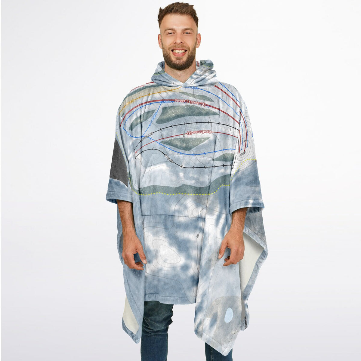 Bittersweet, Michigan Ski Resort Map Flannel Blanket Poncho