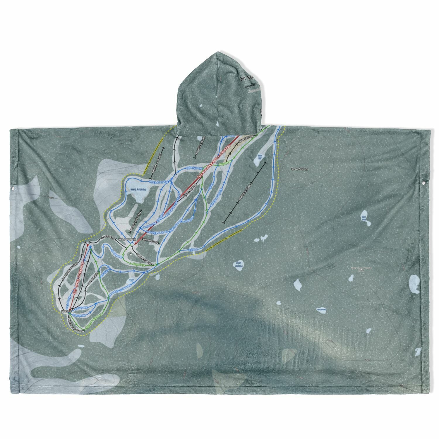 Mt Seymour, British Columbia Ski Resort Map Flannel Blanket Poncho