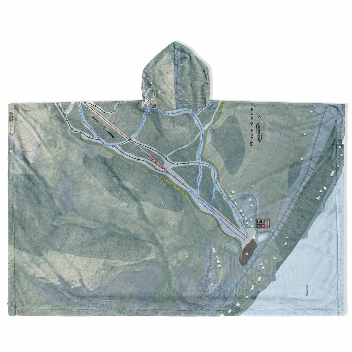 Pleasant Mountain, Maine Ski Resort Map Flannel Blanket Poncho