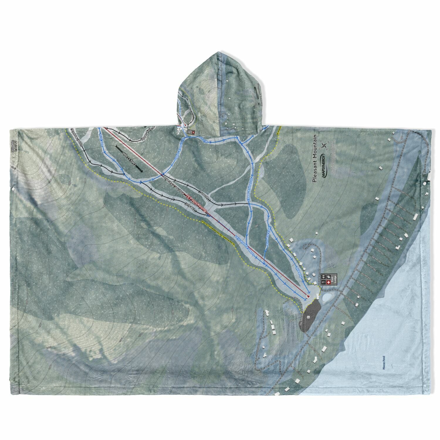 Pleasant Mountain, Maine Ski Resort Map Flannel Blanket Poncho