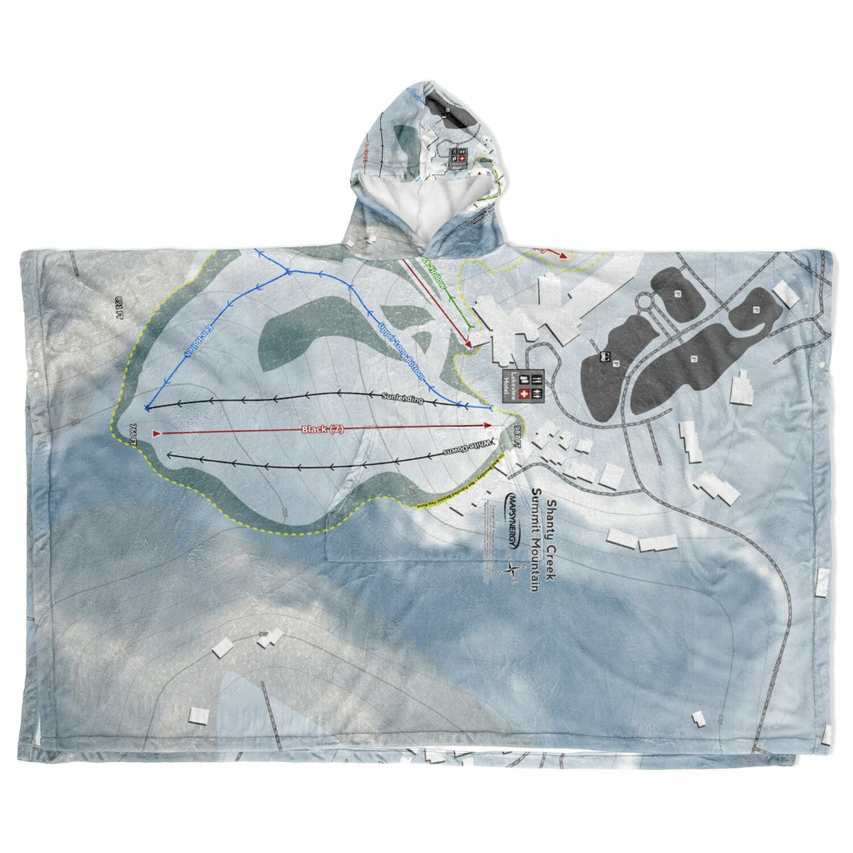 Shanty Creek Summit Mountain, Michigan Ski Resort Map Flannel Blanket Poncho