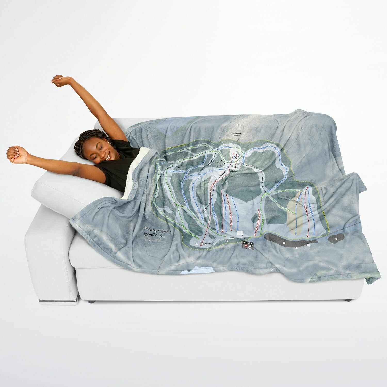 McCauley Mountain, New York Ski Resort Map Flannel Blanket Poncho