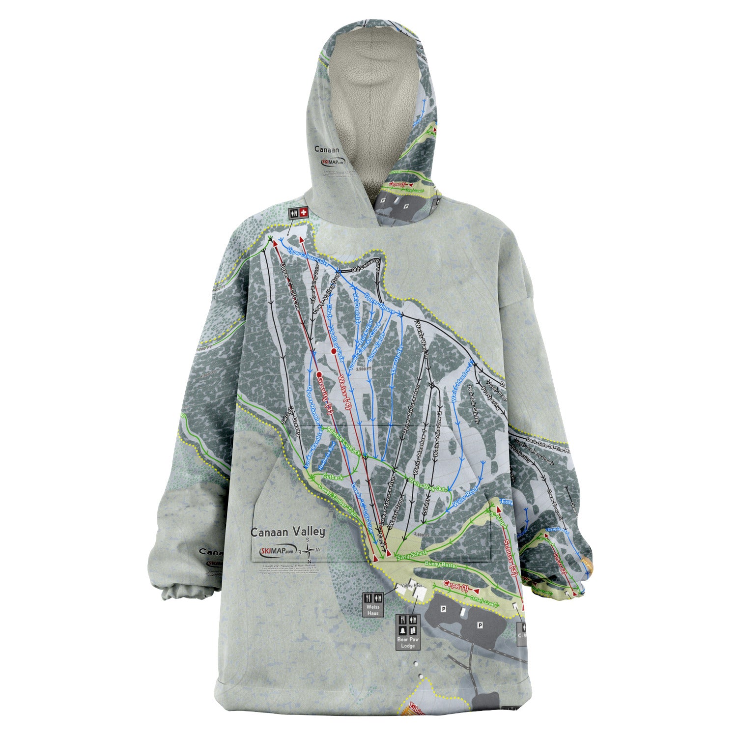 Canaan Valley, West Virginia Ski Trail Map - Snug Hoodie