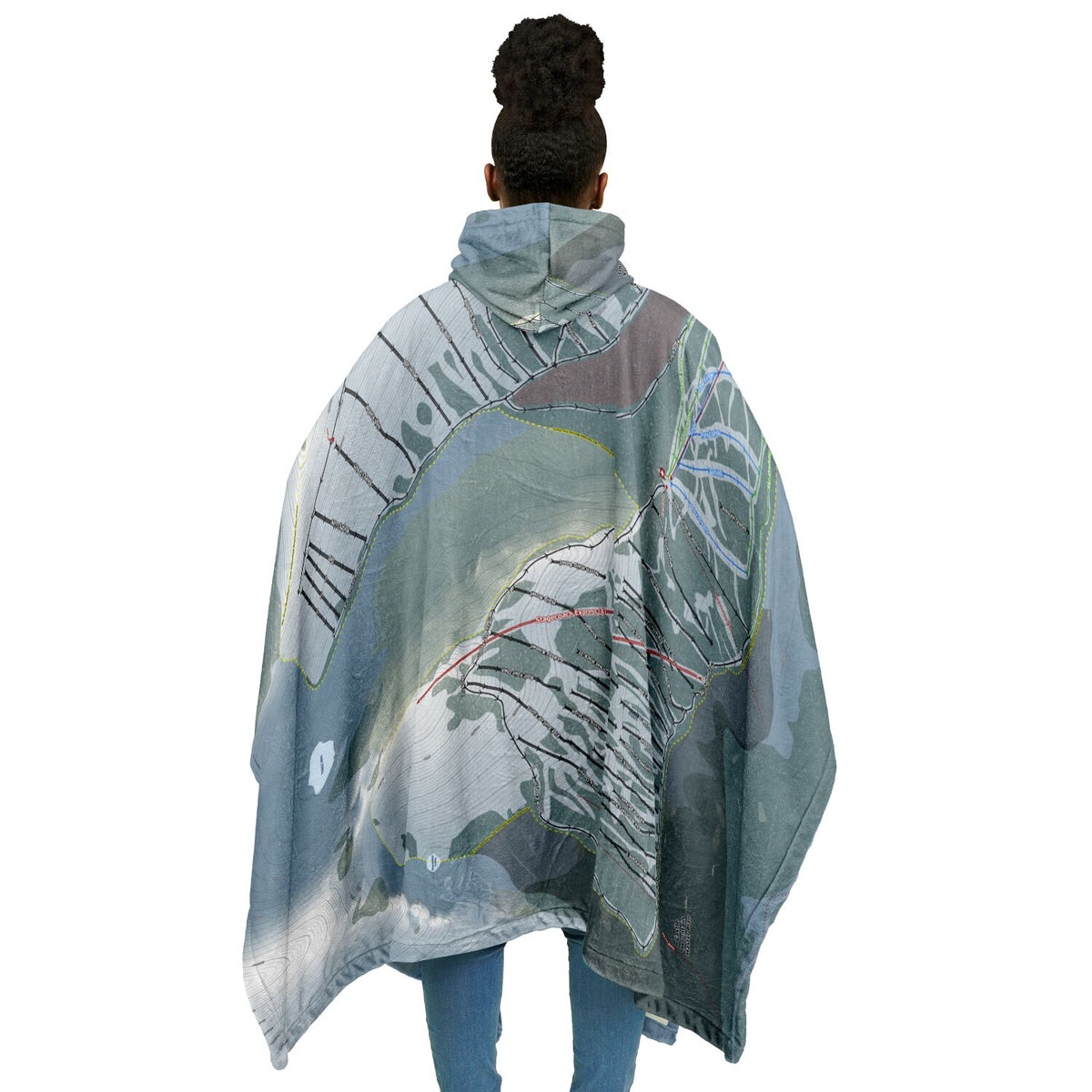 Castle Mountain, Alberta Ski Resort Map Flannel Blanket Poncho