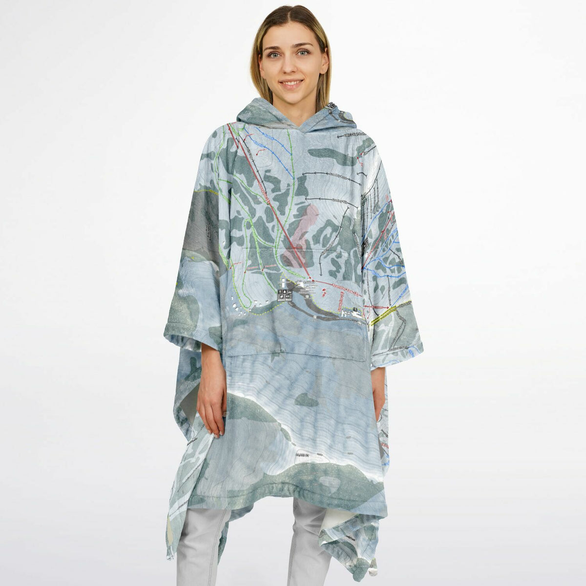 Alta, Utah Ski Resort Map Flannel Blanket Poncho