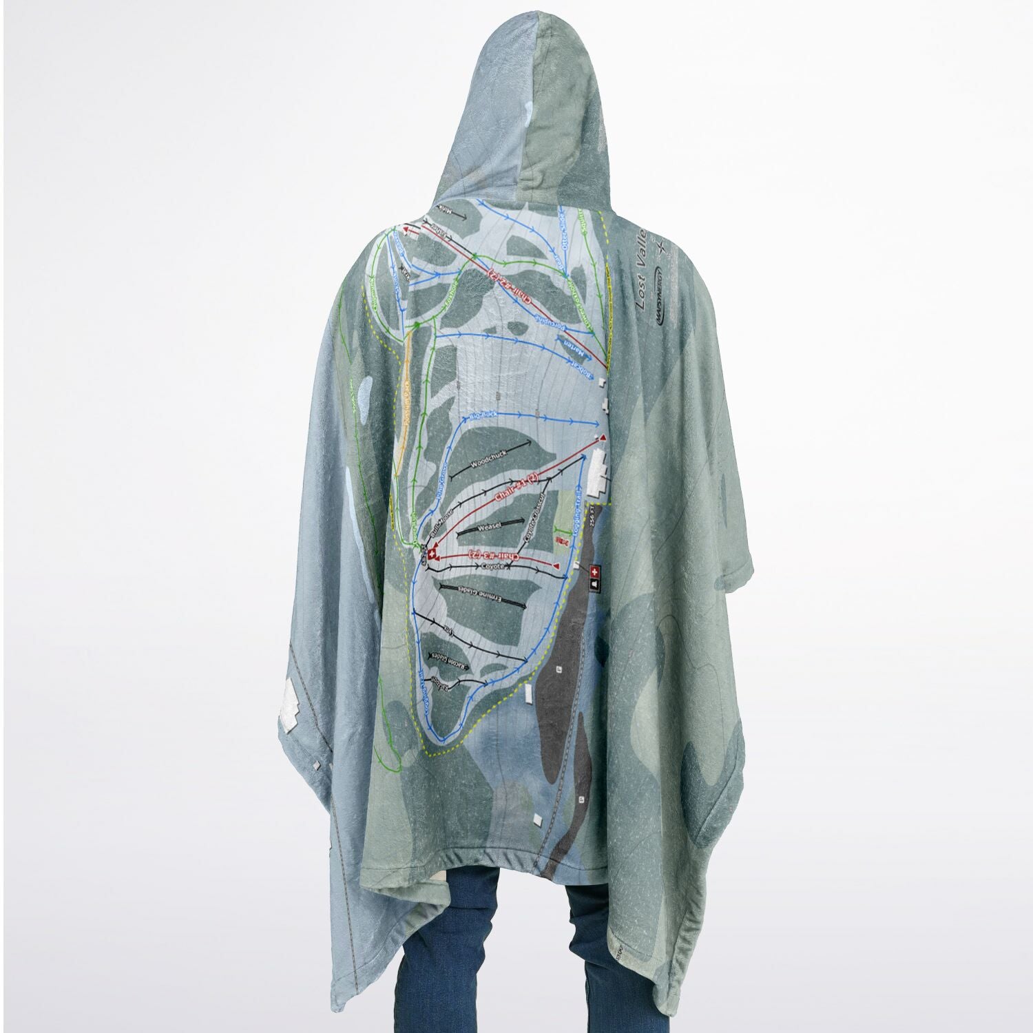 Lost Valley, Maine Ski Resort Map Flannel Blanket Poncho