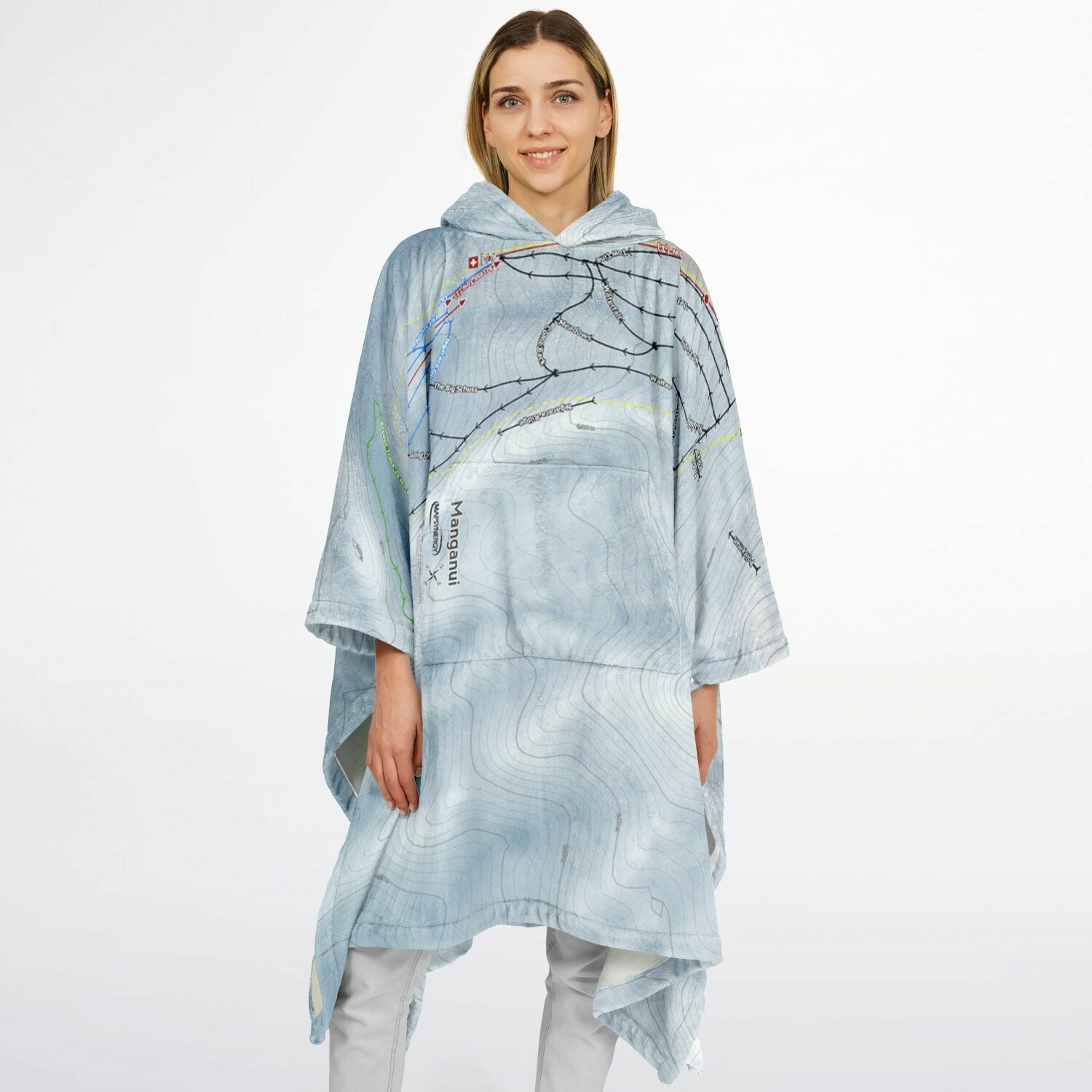 Manganui, New Zealand Ski Resort Map Flannel Blanket Poncho - Powderaddicts