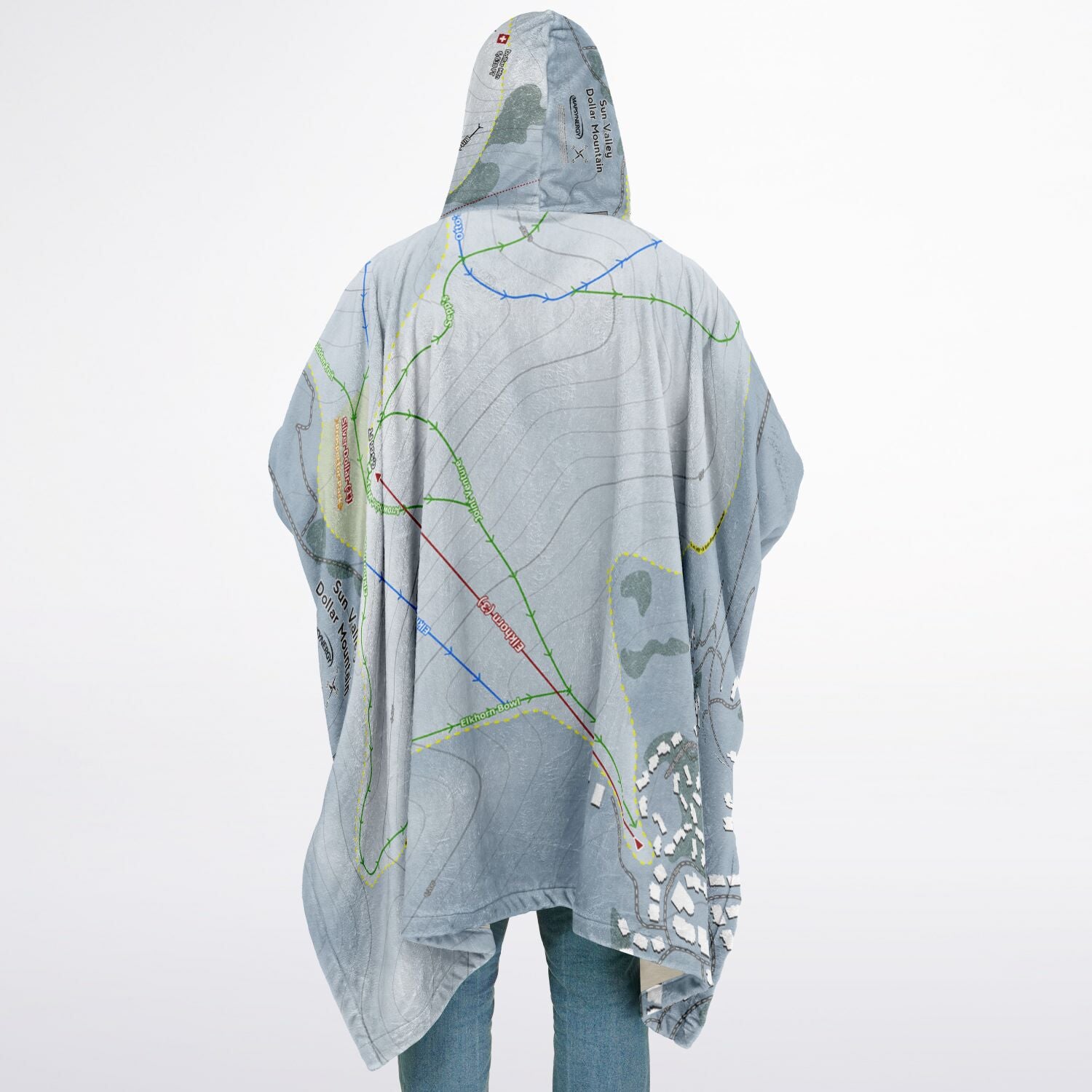 Sun Valley Dollar Mountain, Idaho Ski Resort Map Flannel Blanket Poncho