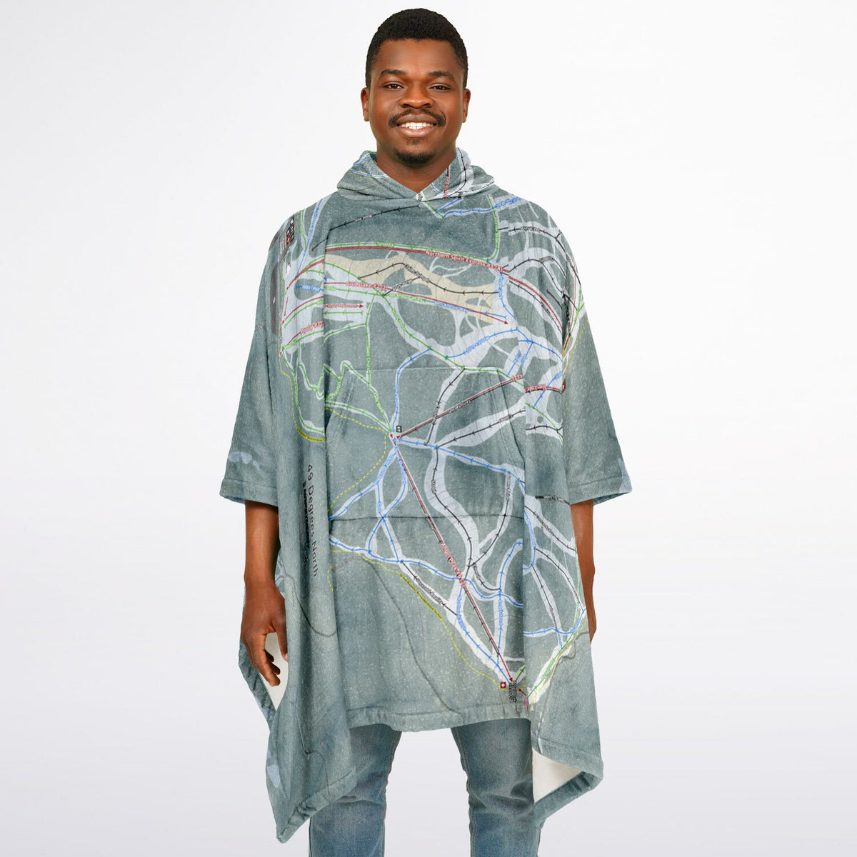 49 Degrees North, Washington Ski Resort Map Flannel Blanket Poncho