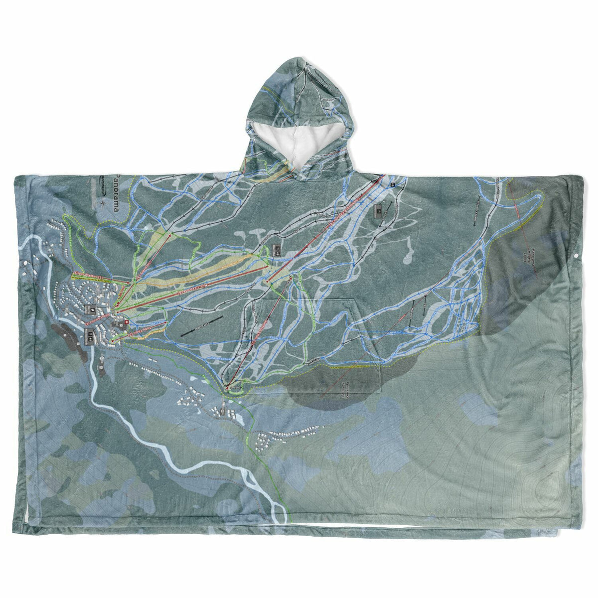 Panorama, British Columbia Ski Resort Map Flannel Blanket Poncho